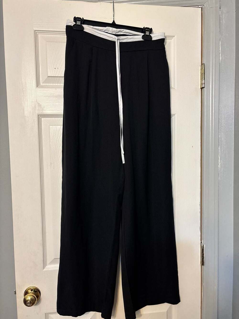 Haute Monde Black Wide Leg Fold Over Waistband Drawstring Pants Size M